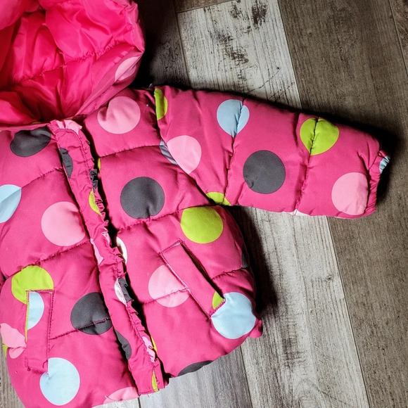Crazy 8 Toddler Girls Pink Polka Dot Puffer Coat Size 12-24 Months - Picture 4 of 7